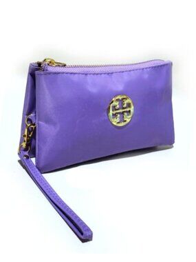 Tory Burch Purple Nylon Logo 3 Gusset Wristlet - EUC
